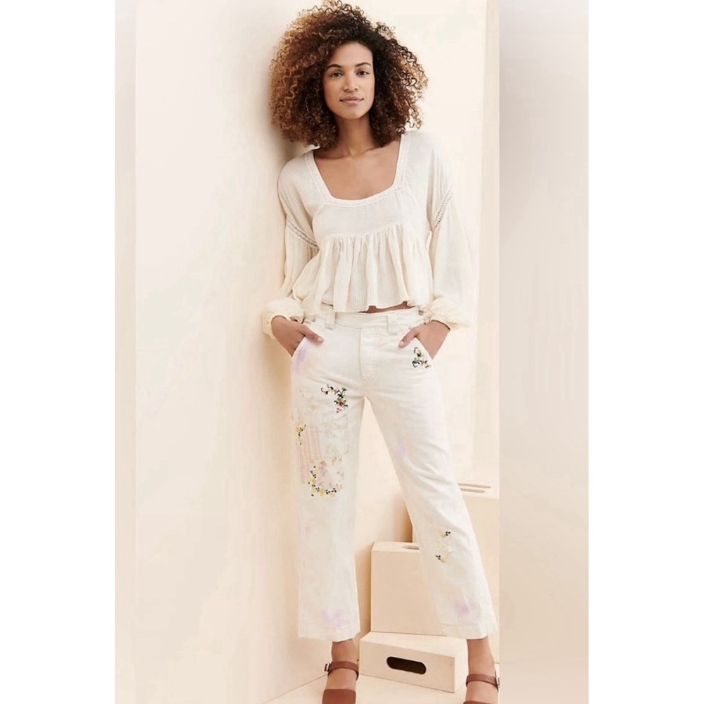 We The Free People Love Alive Boyfriend Carpenter Jeans Women's Size 25 Floral
